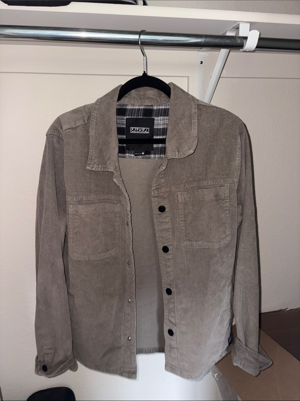 Ezekiel Taupe Corduroy Shirt Jacket with Plaid Lining